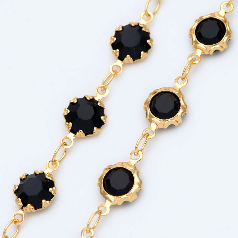 Brass Crystal Beaded Chains, Link Chains with Flat Coin Beads, 1 Meter