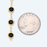 Brass Crystal Beaded Chains, Link Chains with Flat Coin Beads, 1 Meter