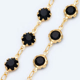 Brass Crystal Beaded Chains, Link Chains with Flat Coin Beads, 1 Meter