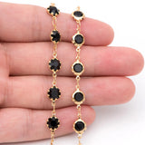 Brass Crystal Beaded Chains, Link Chains with Flat Coin Beads, 1 Meter