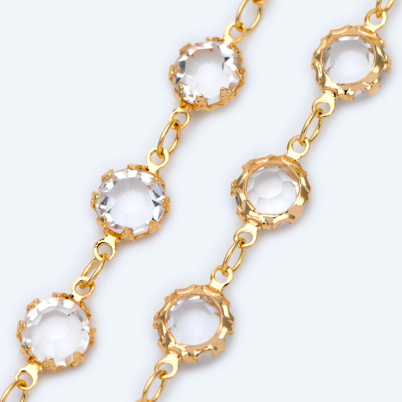 Brass Crystal Beaded Chains, 7mm Flat Coin Beads