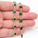 Brass Crystal Beaded Chains, Green Flat Coin Beads, DIY Jewelry (#LK-183-2)