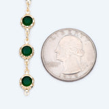 Brass Crystal Beaded Chains, Green Flat Coin Beads, DIY Jewelry (#LK-183-2)