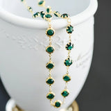 Brass Crystal Beaded Chains, Green Flat Coin Beads, DIY Jewelry (#LK-183-2)