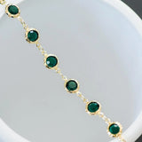 Brass Crystal Beaded Chains, Green Flat Coin Beads, DIY Jewelry (#LK-183-2)