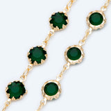 Brass Crystal Beaded Chains, Green Flat Coin Beads, DIY Jewelry (#LK-183-2)