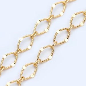 Brass Flat Oval Loop Chains, Link Size 5.5x8mm (#LK-327)