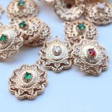 Gold-Plated Copper Bohemian Oval Zircon Hollow Charms Pendant