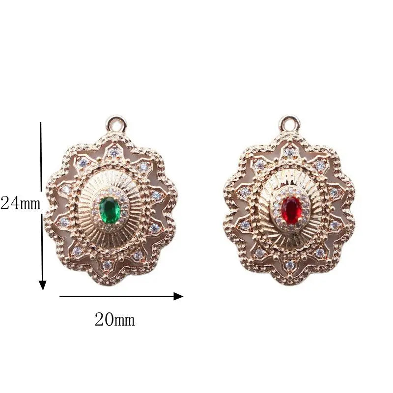 Gold-Plated Copper Bohemian Oval Zircon Hollow Charms Pendant