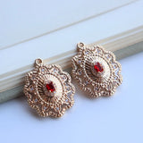 Gold-Plated Copper Bohemian Oval Zircon Hollow Charms Pendant