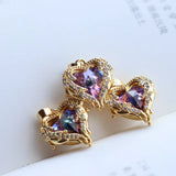 Bohemian Heart Zircon Charm Pendant 5pcs/lot for DIY Earrings