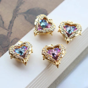Bohemian Heart Zircon Charm Pendant 5pcs/lot for DIY Earrings