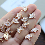 Gold-Plated Copper Fan Zircon Charm Pendant for Earring Jewelry DIY