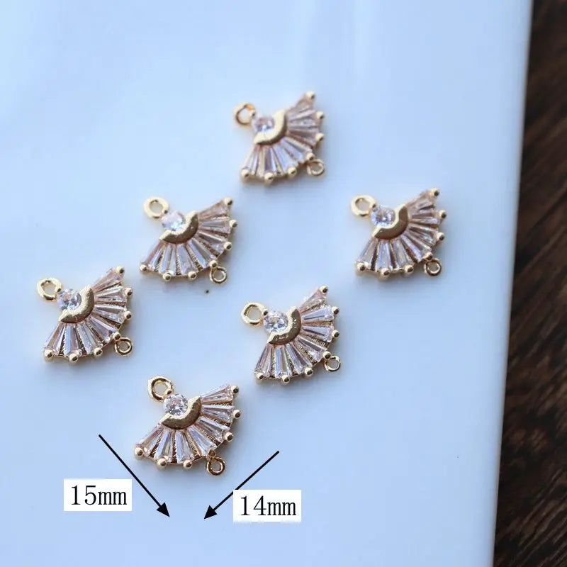 Gold-Plated Copper Fan Zircon Charm Pendant for Earring Jewelry DIY