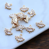 Gold-Plated Copper Fan Zircon Charm Pendant for Earring Jewelry DIY