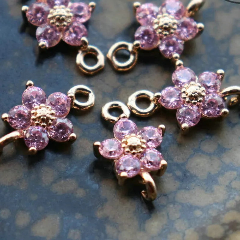 Gold-Plated Flower Zircon Charms Pendant for DIY Jewelry