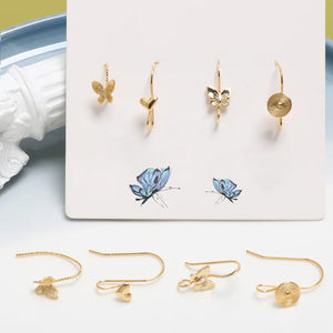 Gold-plated Retro Butterfly Round Love S-shaped Ear Hook DIY Jewelry Earring Nai