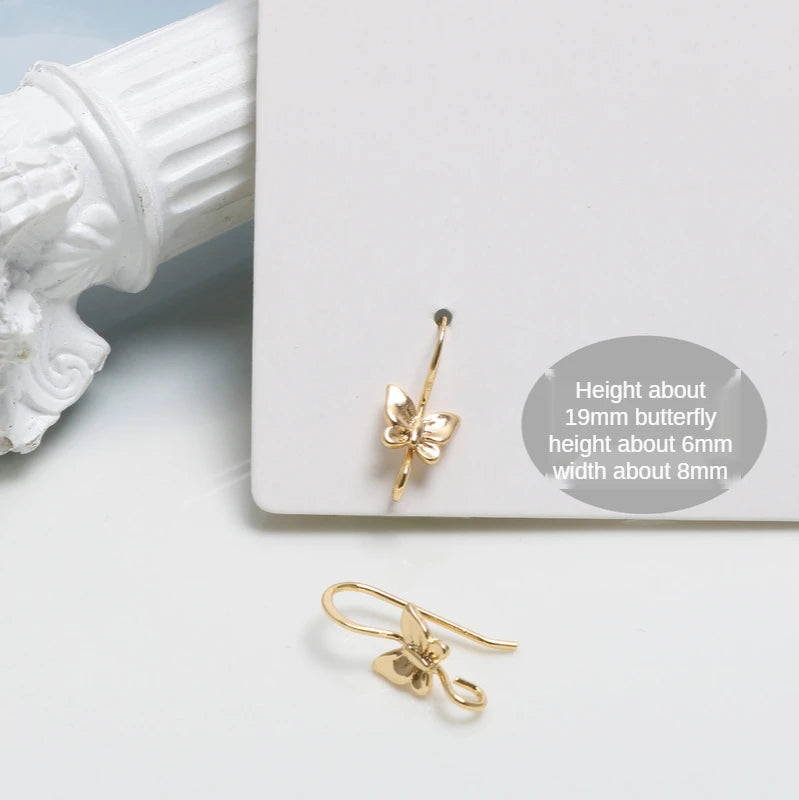 Gold-plated Retro Butterfly Round Love S-shaped Ear Hook DIY Jewelry Earring Nai