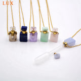 Gold-plated Diffuser Perfume Bottle Pendant Healing Crystal Chakra Vial