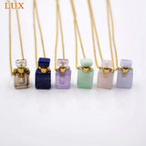 Gold-plated Diffuser Perfume Bottle Pendant Healing Crystal Chakra Vial