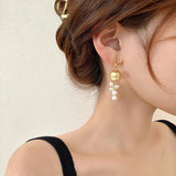 Gold-plated Tassel Long Ladies Earrings Small Bell Pearl Pendant