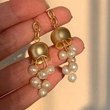 Gold-plated Tassel Long Ladies Earrings Small Bell Pearl Pendant