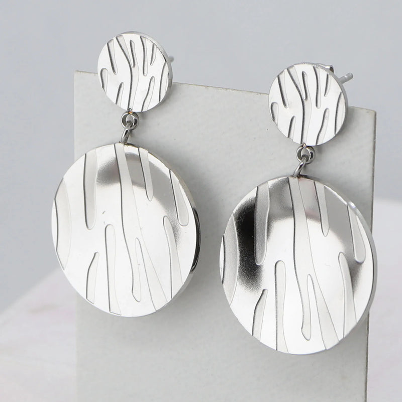 Plated Concave Round Earrings/Silver for Women