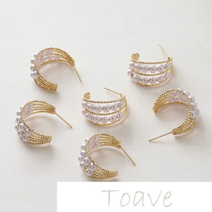 Gold-Plated Copper C-Shaped Pearl Earrings DIY Material