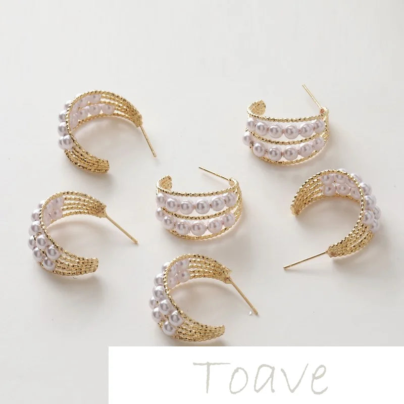 Gold-Plated Copper C-Shaped Pearl Earrings DIY Material