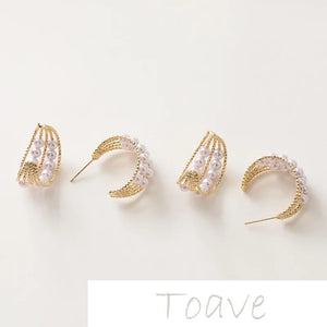 Gold-Plated Copper C-Shaped Pearl Earrings DIY Material