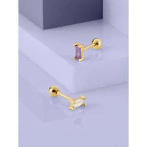 Baguette CZ Nose Ring in Rhodium-Plated Sterling Silver