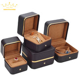 Gold-rimmed Leather Jewelry Box Wedding Single Ring Brooch Necklace Storage Box