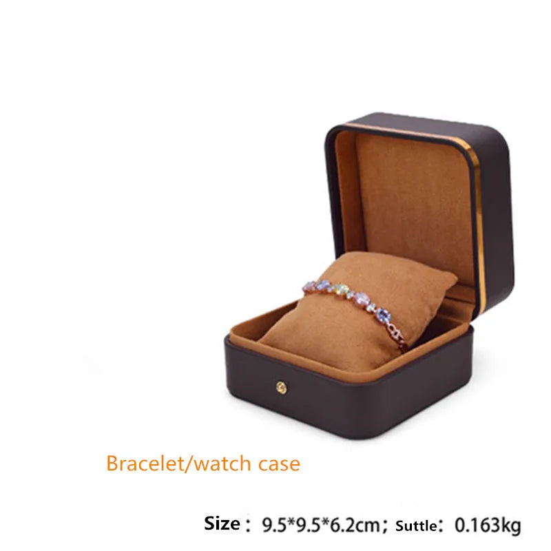 Gold-rimmed Leather Jewelry Box Wedding Single Ring Brooch Necklace Storage Box