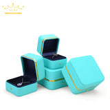 Gold-rimmed Leather Jewelry Box Wedding Single Ring Brooch Necklace Storage Box