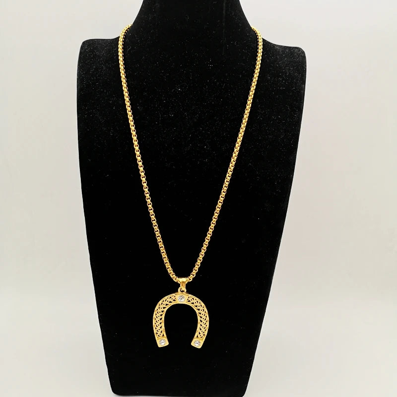 Gold/Silver CZ Stones Horseshoe Pendant Necklace