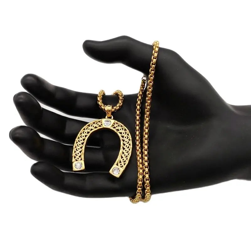Gold/Silver CZ Stones Horseshoe Pendant Necklace