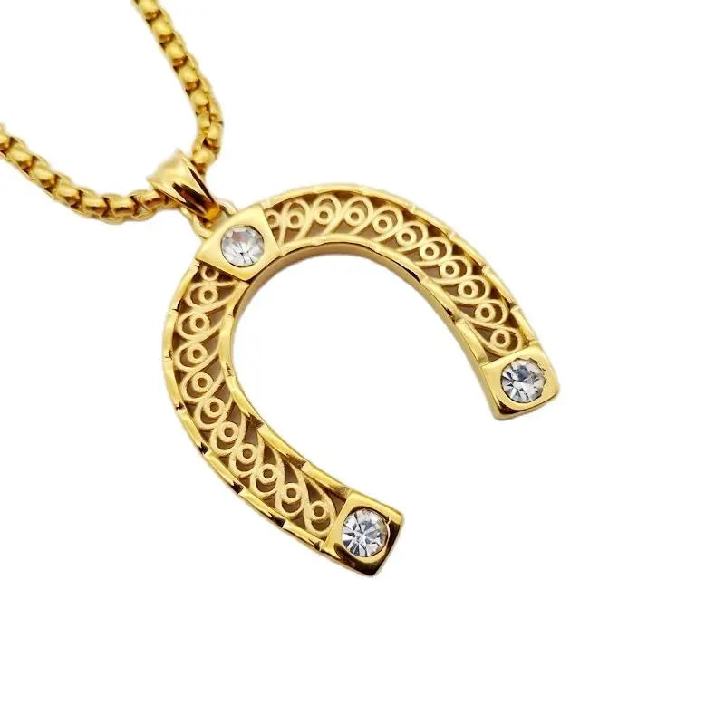 Gold/Silver CZ Stones Horseshoe Pendant Necklace