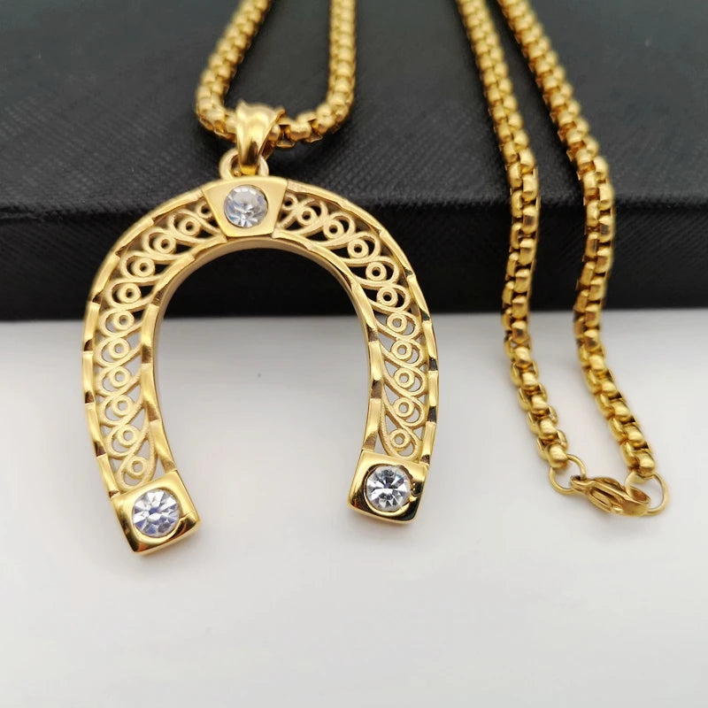 Gold/Silver CZ Stones Horseshoe Pendant Necklace
