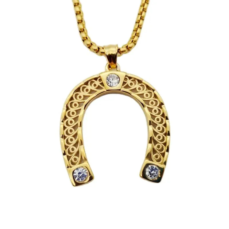 Gold/Silver CZ Stones Horseshoe Pendant Necklace