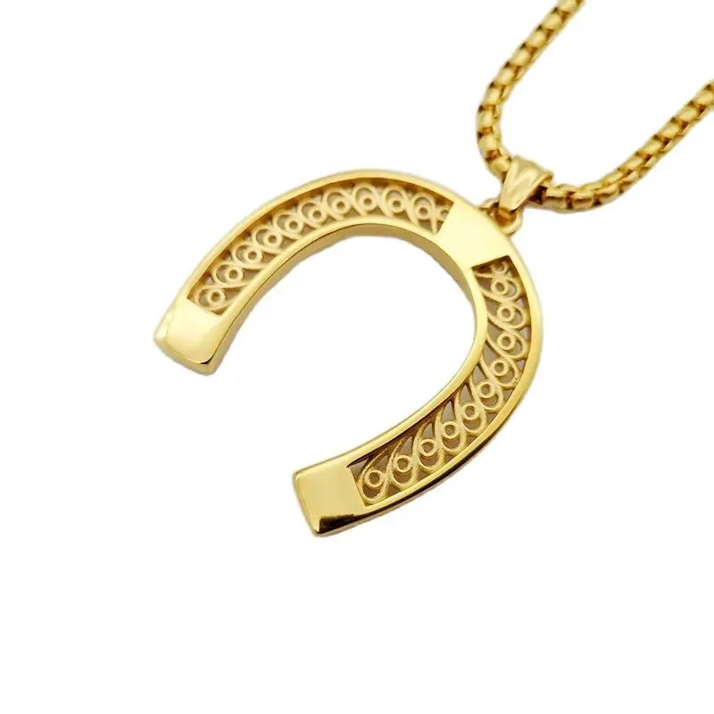 Gold/Silver CZ Stones Horseshoe Pendant Necklace