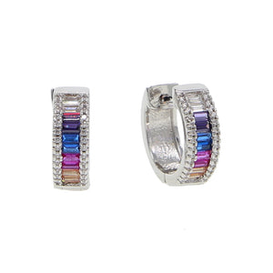 Silver Rainbow CZ Hoop Earring