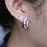 Silver Rainbow CZ Hoop Earring