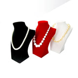 Wood Jewelry Display Case Red with Velvet Necklace Portrait Stand