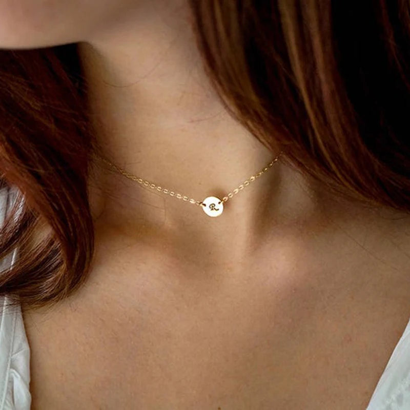 Boho Choker Necklace 11MM Coin Pendants Name Letter Jewelry