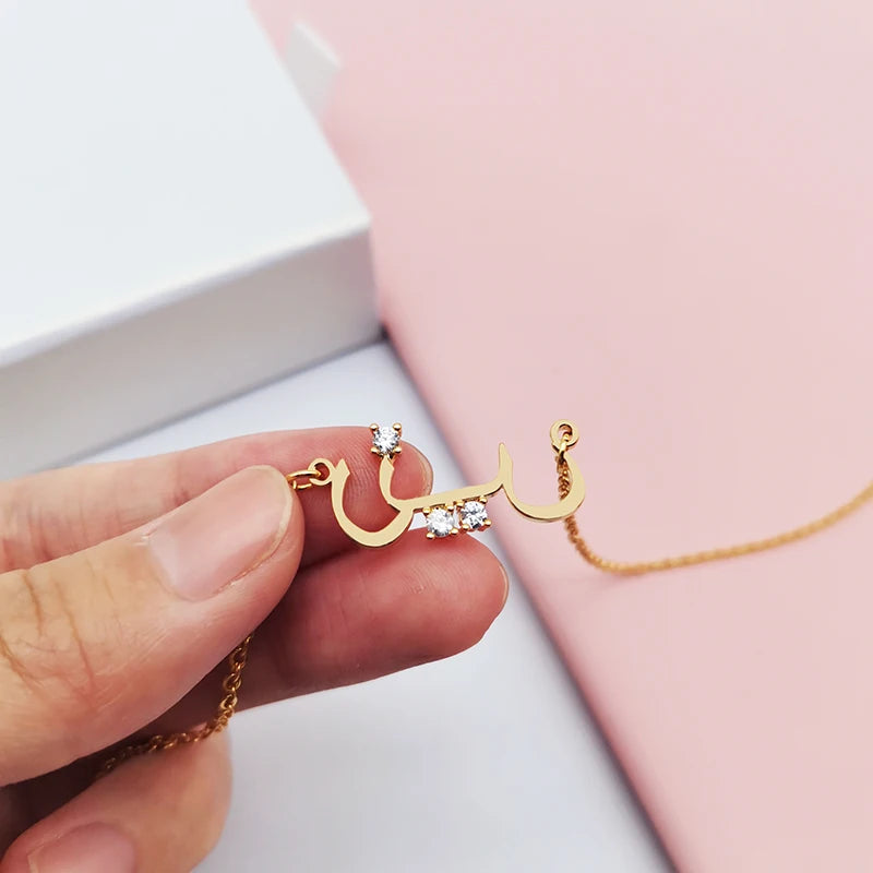 Personalized Arabic Name Necklace with CZ Stone - Dainty Jewelry for Women