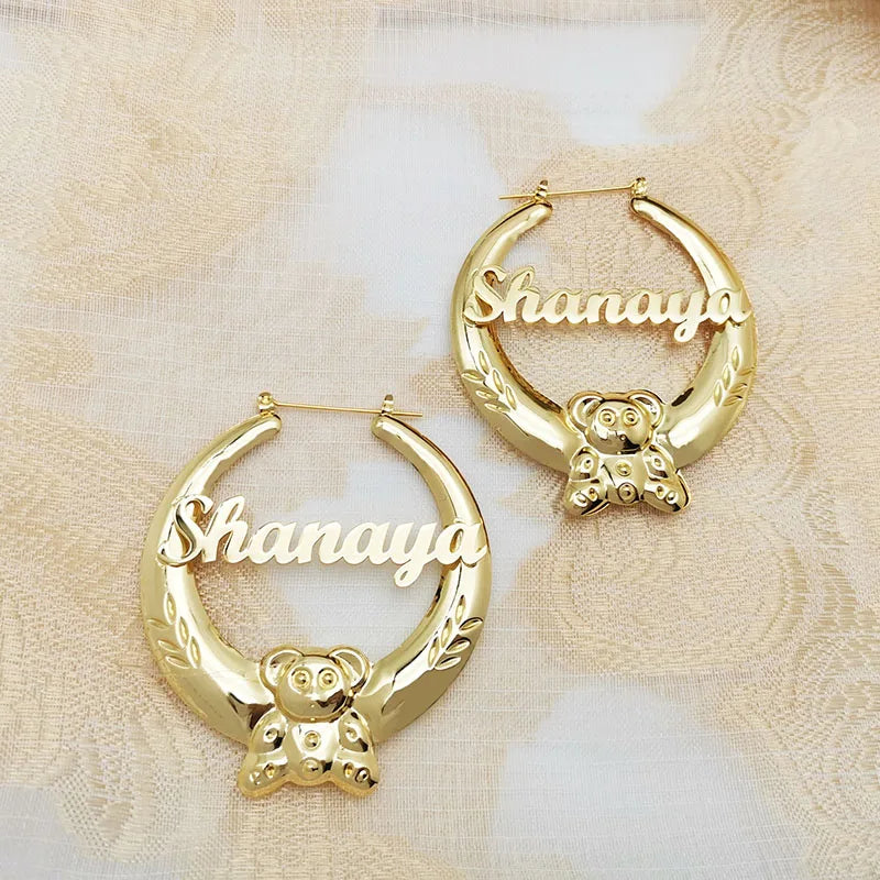 GoldButterfly 60mm Bamboo Hoop Earring Hiphop Name Earring Stainless Steel