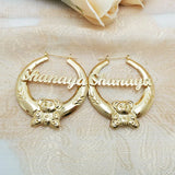 GoldButterfly 60mm Bamboo Hoop Earring Hiphop Name Earring Stainless Steel