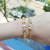 Gold Butterfly Pave Crystal Letter Bracelet Zircon Name Bangles