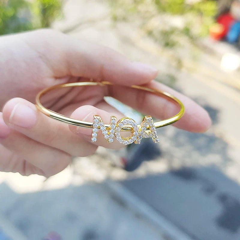 Gold Butterfly Pave Crystal Letter Bracelet Zircon Name Bangles