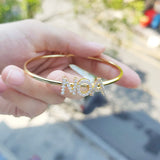 Gold Butterfly Pave Crystal Letter Bracelet Zircon Name Bangles